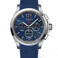 Longines Longines Conquest V.H.P. L3.717.4.96.9  L37174969 кварцевые мужские часы синий циферблат, браслет каучук — вид спереди